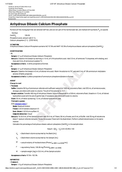 USP-NF Anhydrous Dibasic Calcium Phosphate Reference Guide - Studocu