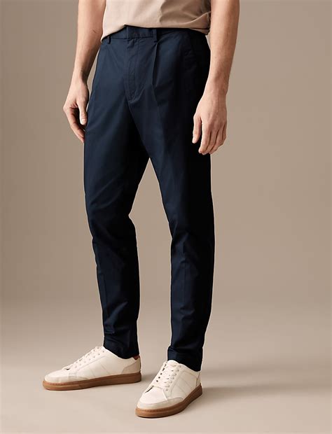 Buy Tapered Fit Pleat Front Stretch Chinos at Marks & Spencer