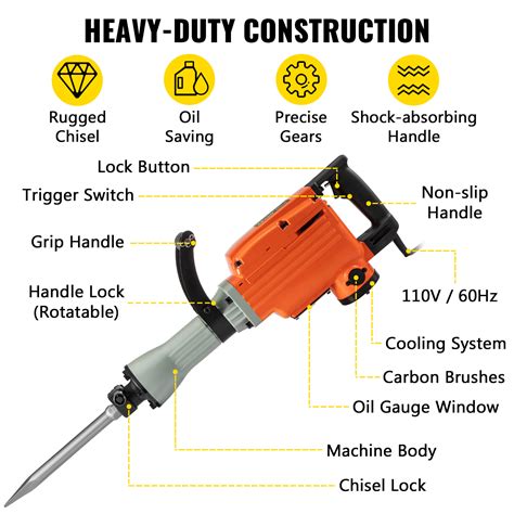 VEVOR Demolition Jack Hammer 2200W Jack Hammer Concrete Breaker 1400 ...