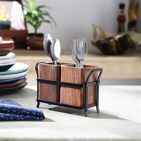 Buy JVS (Wood) Iron Story Duo Cutlery Holder with Stylish Desing ...