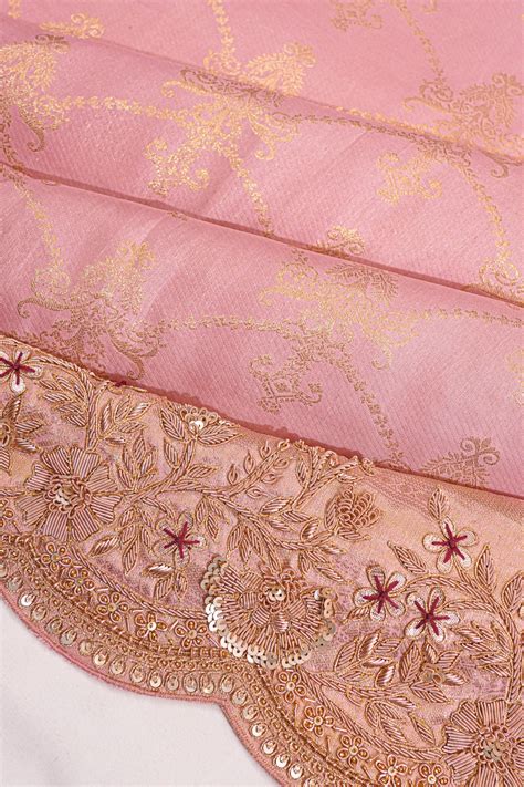 Zardosi Work Kanchipuram Silk Tissue Jaal Baby Pink