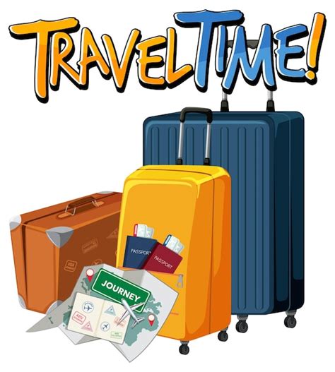 荷物を使った旅行時間のタイポグラフィデザイン | 無料ベクトル素材