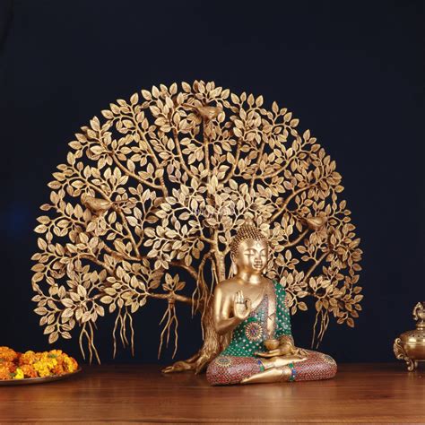 Brass Buddha Abhaya Mudra Statue & Kalpavriksha Tree Combo – Budhshiv.com