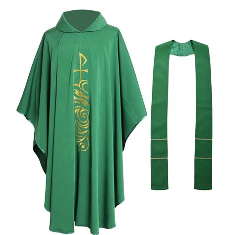 Buy BLESSUME Clergy Catholic Church Priest Fish Embroidered Green ...