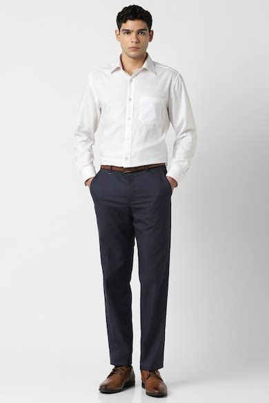 Van Heusen Formal Trousers, Men Dark Navy Textured Regular Fit Casual ...