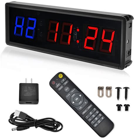 KTZON Gym Timer Clock with Remote, 1.5" Metal UHD LED Large Digital Interval Timer Countdown ...