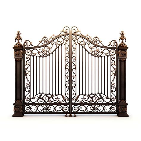 Surreal style of swing gate with ornamental scrollwork design consists ...