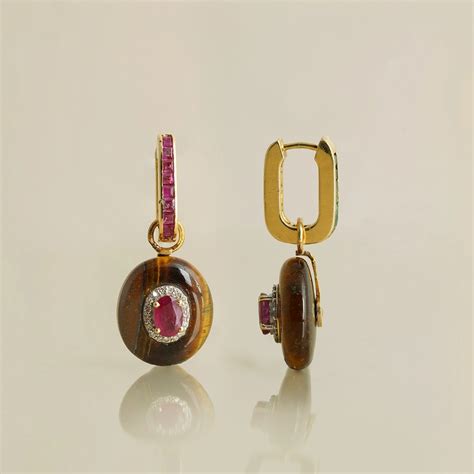 Rue Gold Diamond Ruby Emerald and Tigers Eye Drop Earrings – Moi Fine ...
