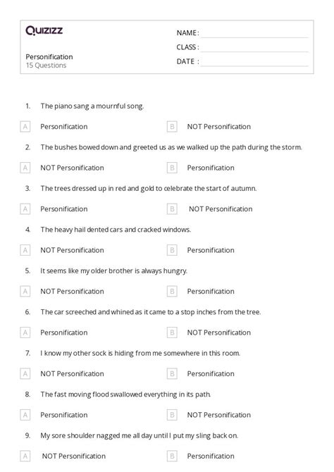 50+ Personification worksheets for 3rd Class on Quizizz | Free & Printable