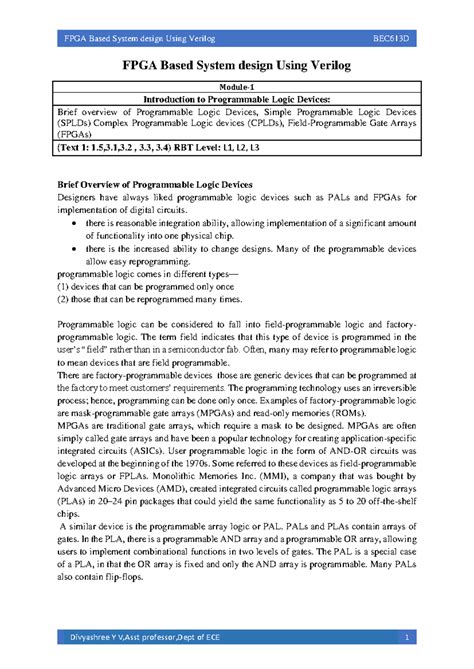 FPGA System Design with Verilog: Overview and Applications - BEC613D ...