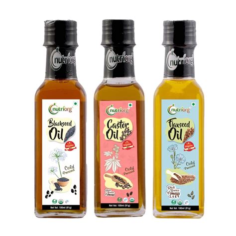 Nutriorg Cold Pressed 100% Organic Flax Seed Oil & Castor & Black Seeds ...