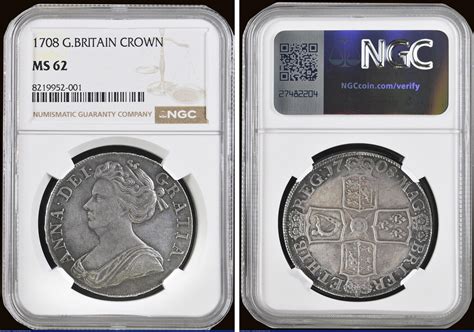 NumisBids: London Coins Ltd Auction 189, Lot 1378 : Crown 1708 Plain in angles ESC 105 NGC MS62 ...