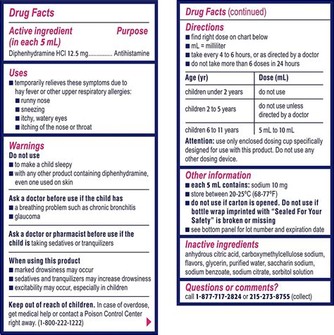 Children's Benadryl Dye-Free Allergy Liquid - Diphenhydramine HCl ...