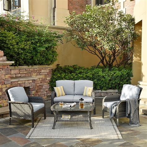 Ovios New Augtus 4-Piece Rattan Patio Conversation Set with Gray ...