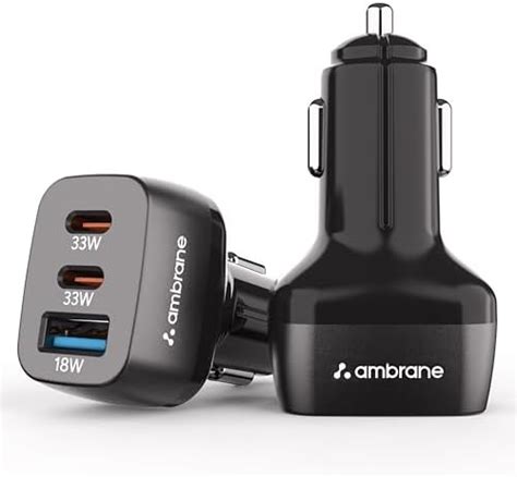 Ambrane 84W Triple Output Fast Car Charger with 2 Type-C & 1 USB, 33W ...