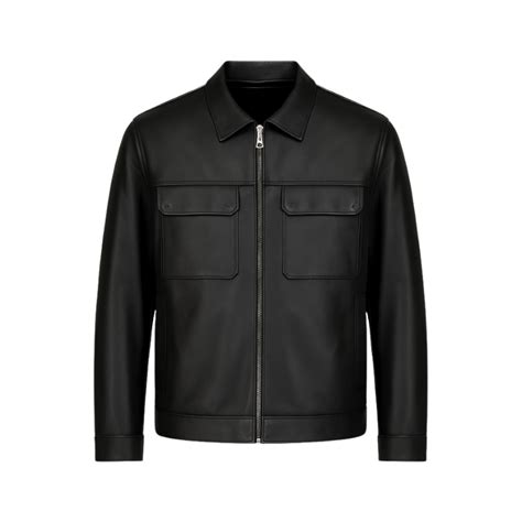 Italian Leather Zip-Front Jacket with Chest Pockets
