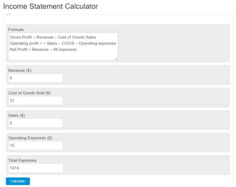 Income Statement Calculation 的图像结果