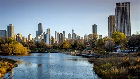 Download wallpaper 2560x1440 city, river, buildings, park, chicago ...