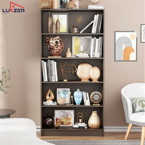 Lukzer Engineered Wood 6 Tier Bookcase Open Bookshelf & Display Rack