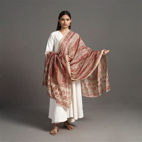 Red Pedana Block Print Chanderi Silk Kalamkari Dupatta