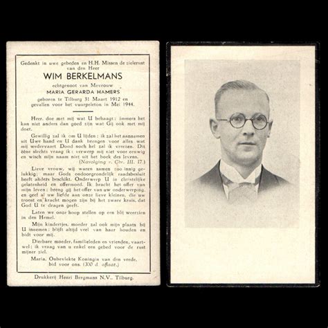 Bidprentje Wim Berkelmans Mei 1940 Tilburg – Dutch World War 2 Collector