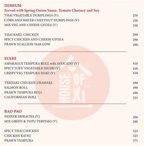 Menu at House of Xi, Hyderabad