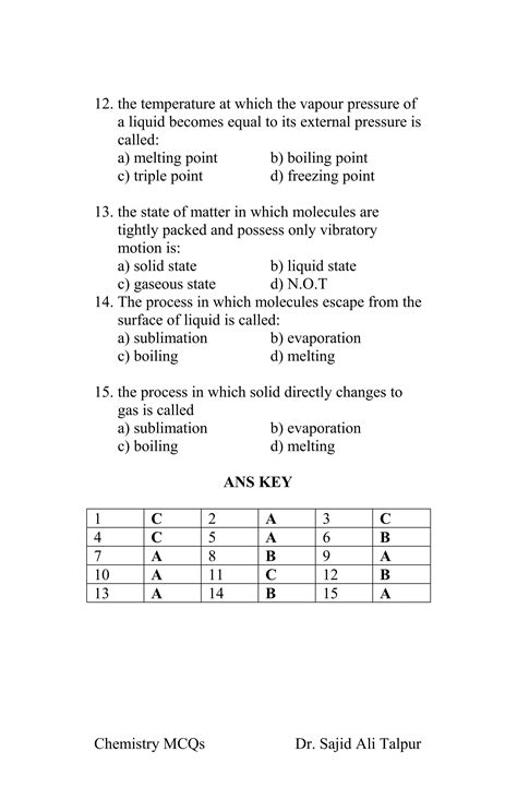 Definitions and MCQs of Ninth Class Chemistry (states of matter) | DOC | Physics | Science