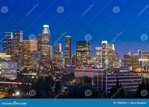 Los Angeles Skyline at Night Stock Photo - Image of downtown, nobodoy ...