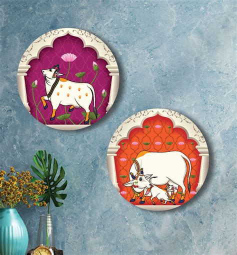 SAF Round Shape Pichwai Cow Art MDF Wall Painting for Living Room 12X12 ...