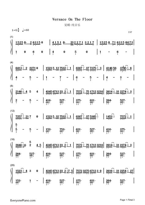Versace On The Floor-唯美纯音乐双手简谱预览-EOP在线乐谱架