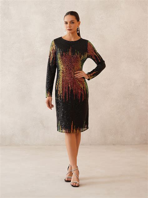 Black Sheath Round Neck Dress | Beatnik India