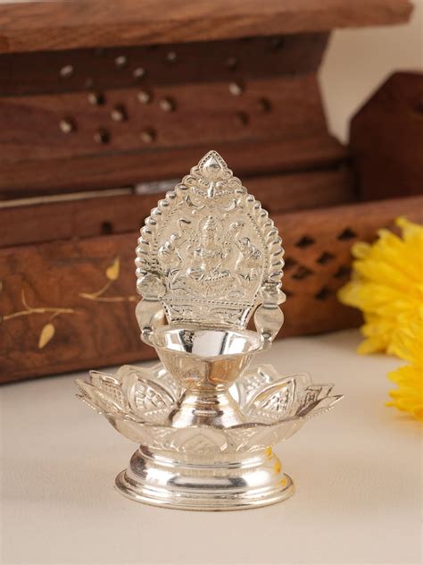 Lotus Base Gajalakshmi Silver Vilakku – Sri Anu Jewellers