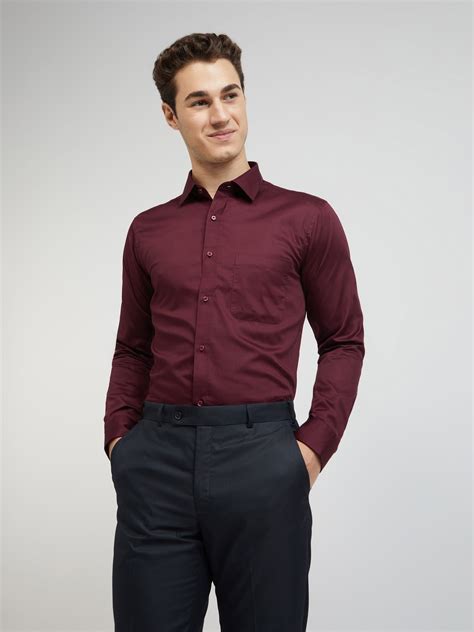 Raymond Maroon Solid Slim Fit Cotton Formal Shirt – MyRaymond