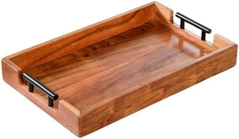 Nestasia Wooden Serving Tray with Handles | Acacia Wood Rectangular ...