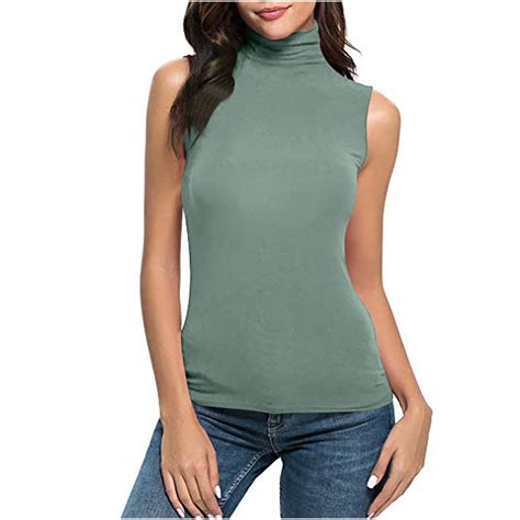 Moxiu Women Sleeveless Mock Turtleneck Slim Fit Tunic Tank Tops Plus ...