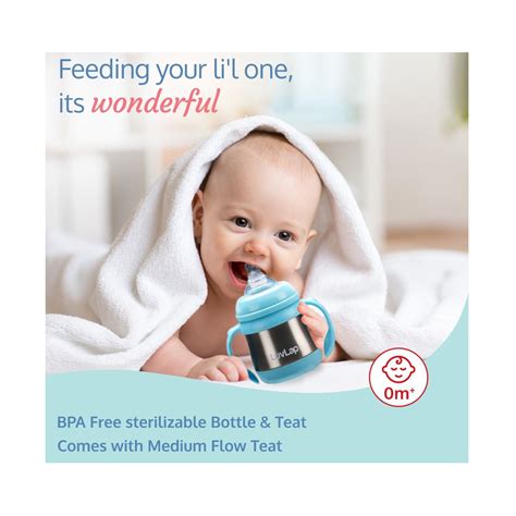 LuvLap Steel Feeding Bottle (240 ml) Blue - Cureka