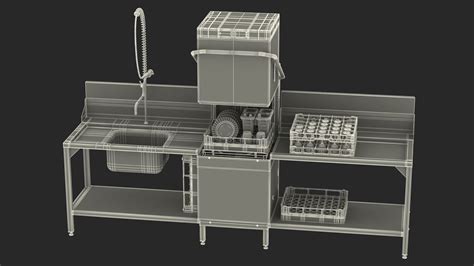 Commercial Dishwasher with Dishes 3D Model $69 - .3ds .blend .c4d .fbx ...