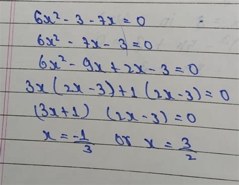 factorise this question 6x^2-3-7x - Brainly.in