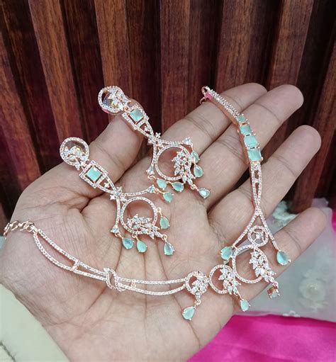 Silver Pista American Diamond Cz Necklace Jewellery keller Set – BS Jewels