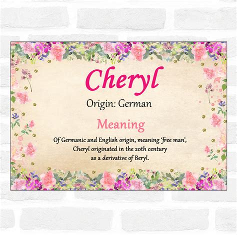 Cheryl Name Meaning Floral Certificate - The Card Zoo