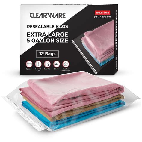 Clearware 12 Resealable Plastic Bags - 5 Gallon 18" x 24" Large Size ...