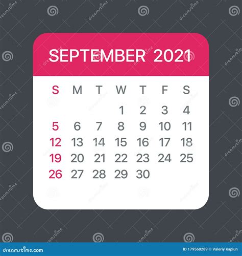 2021年9月日历叶 — 矢量模板图解图示 库存例证. 插画 包括有 平面, 叶子, 星期天, 纸张, 颜色 - 179560289