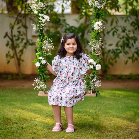 White and Red Bird Print Dress – ribboncandy.in