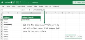 Excel Unique Function 的图像结果