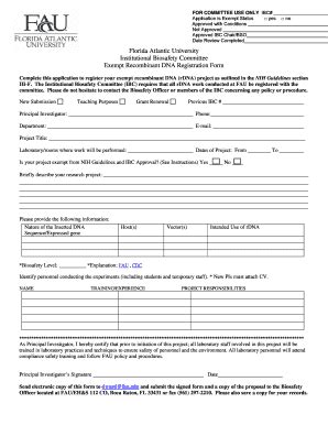 Fillable Online fau Exempt Recombinant DNA Registration Form - Florida ...