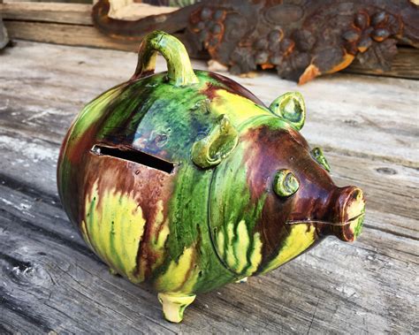 1940s Oaxaca Drip Pottery Mexican Piggy Bank, Vintage Clay Pig ...