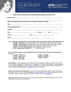 Helen Keller Achievement Awards Sponsorship & Journal Doc Template ...