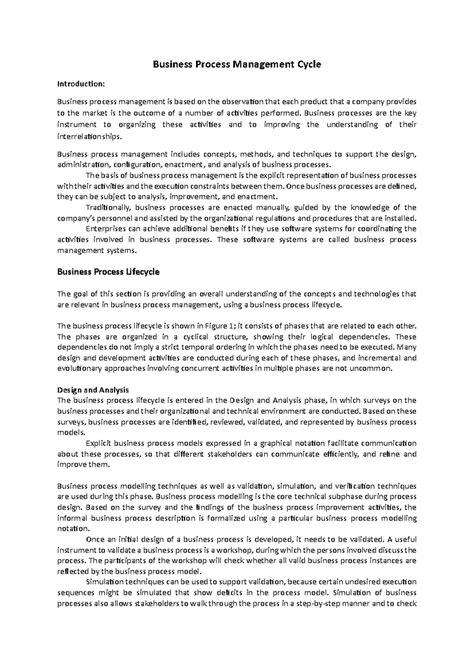 BA Business Process Management Cycle: An Introductory Overview - Studocu