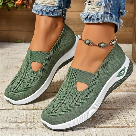 Women's Cut-out Sneakers Casual Breathable Slip On Walking Shoes ...