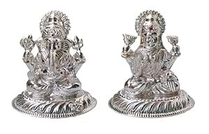Buy Timeless Treasure Laxmi ji Ganesh ji Silver Idol 92.5 Silver Purity ...